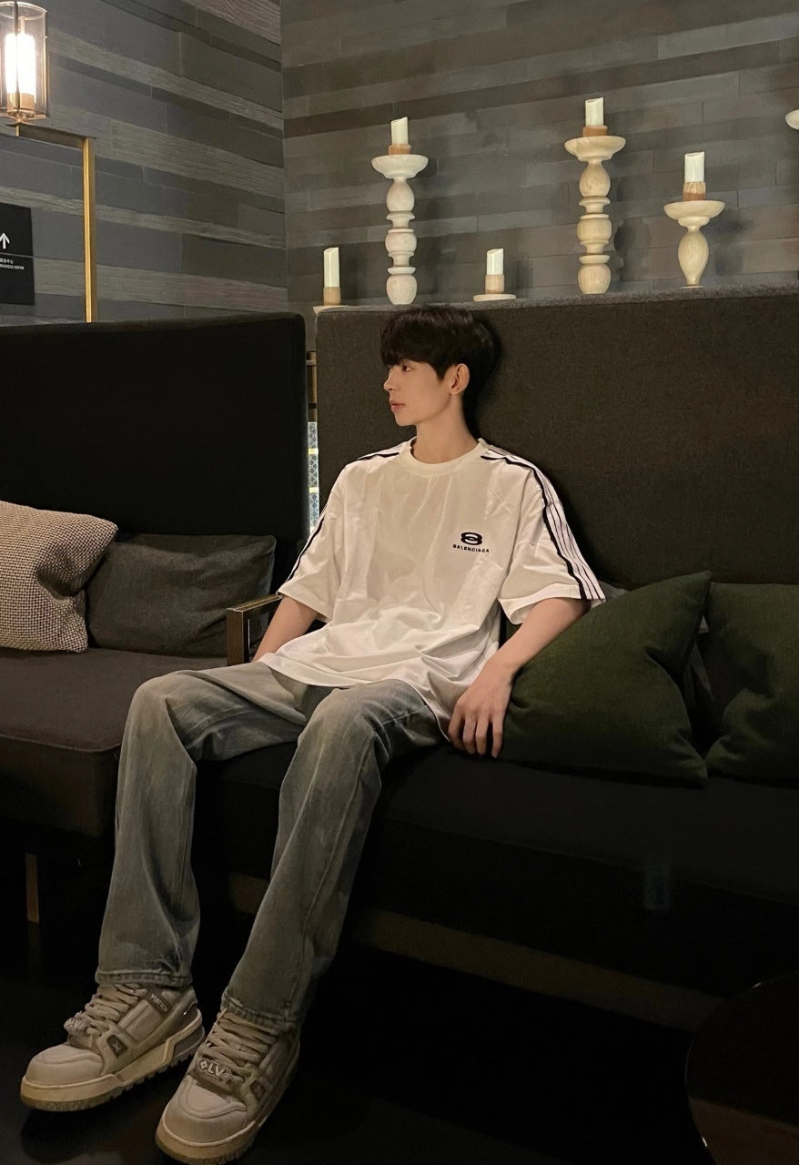 Balenciaga Double-Ring Logo Embroidered Cotton T-Shirt
