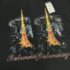 Balenciaga Eiffel Tower Night View Printed Cotton T-Shirt
