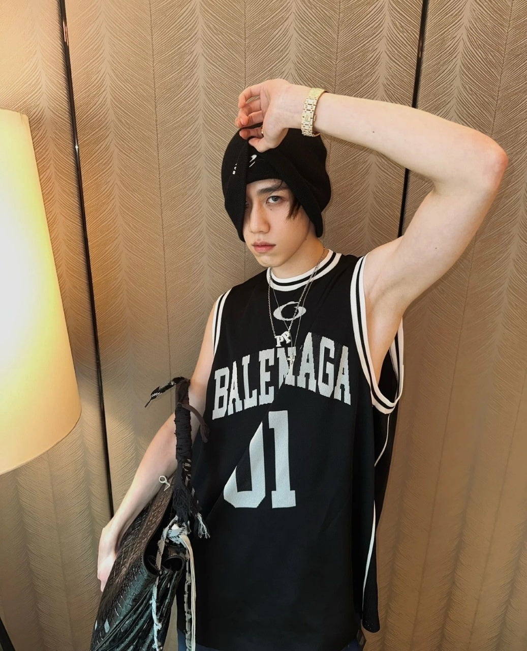 Balenciaga Double-Sided Jacquard Knit Short-Sleeve Top