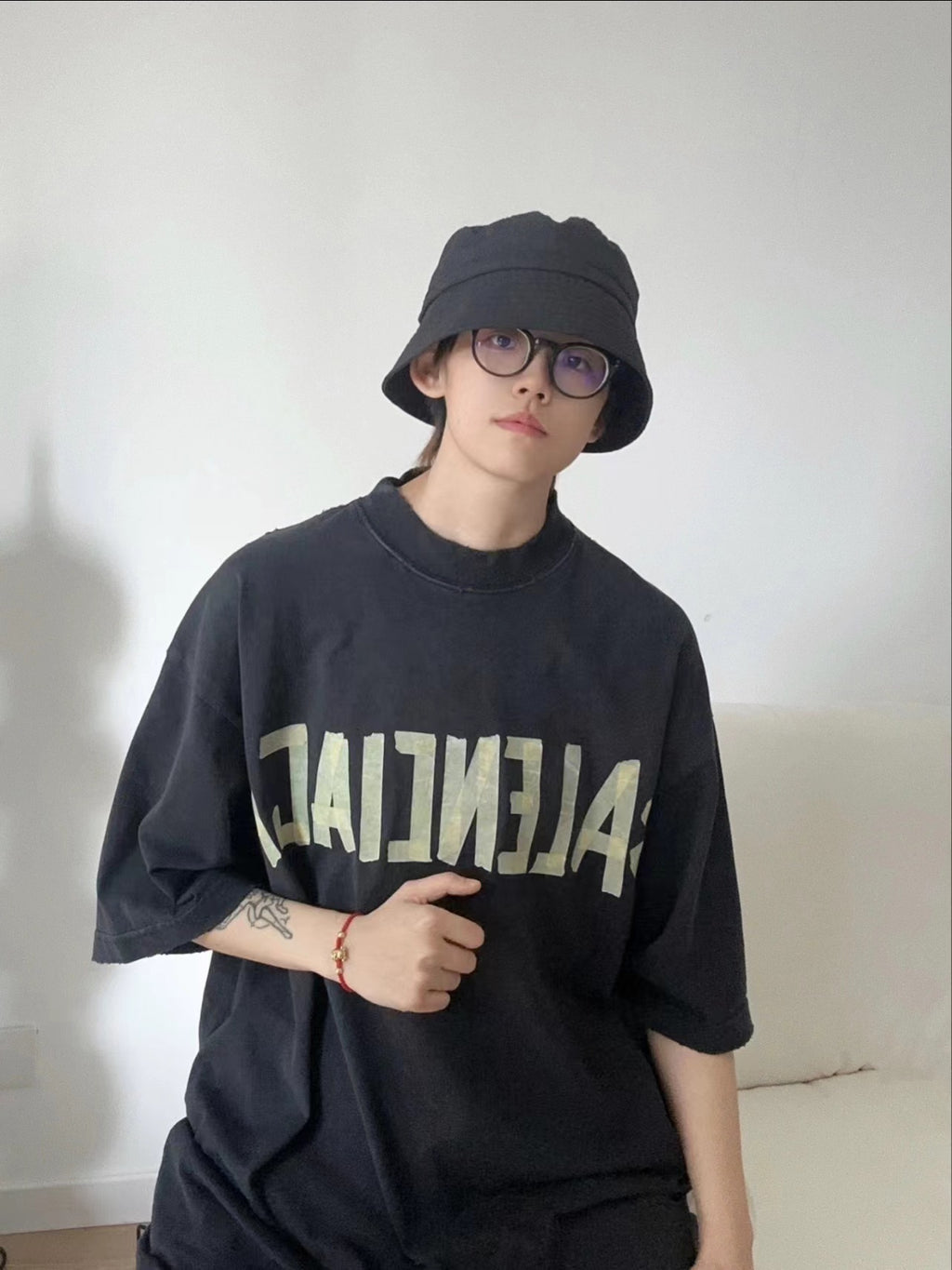 Balenciaga Paris Yellow Rubber Strip Short-Sleeve T-Shirt