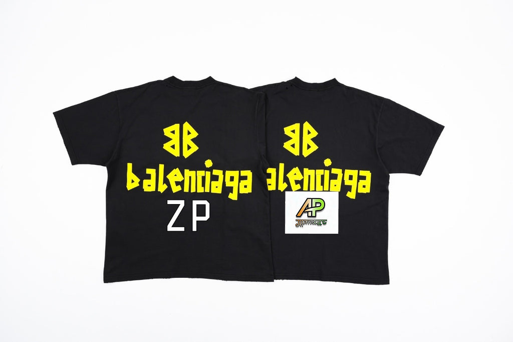 Balenciaga Paris Yellow Rubber Strip Short-Sleeve T-Shirt