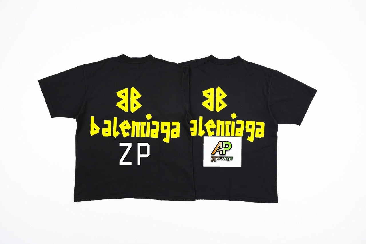 Balenciaga Paris Yellow Rubber Strip Short-Sleeve T-Shirt