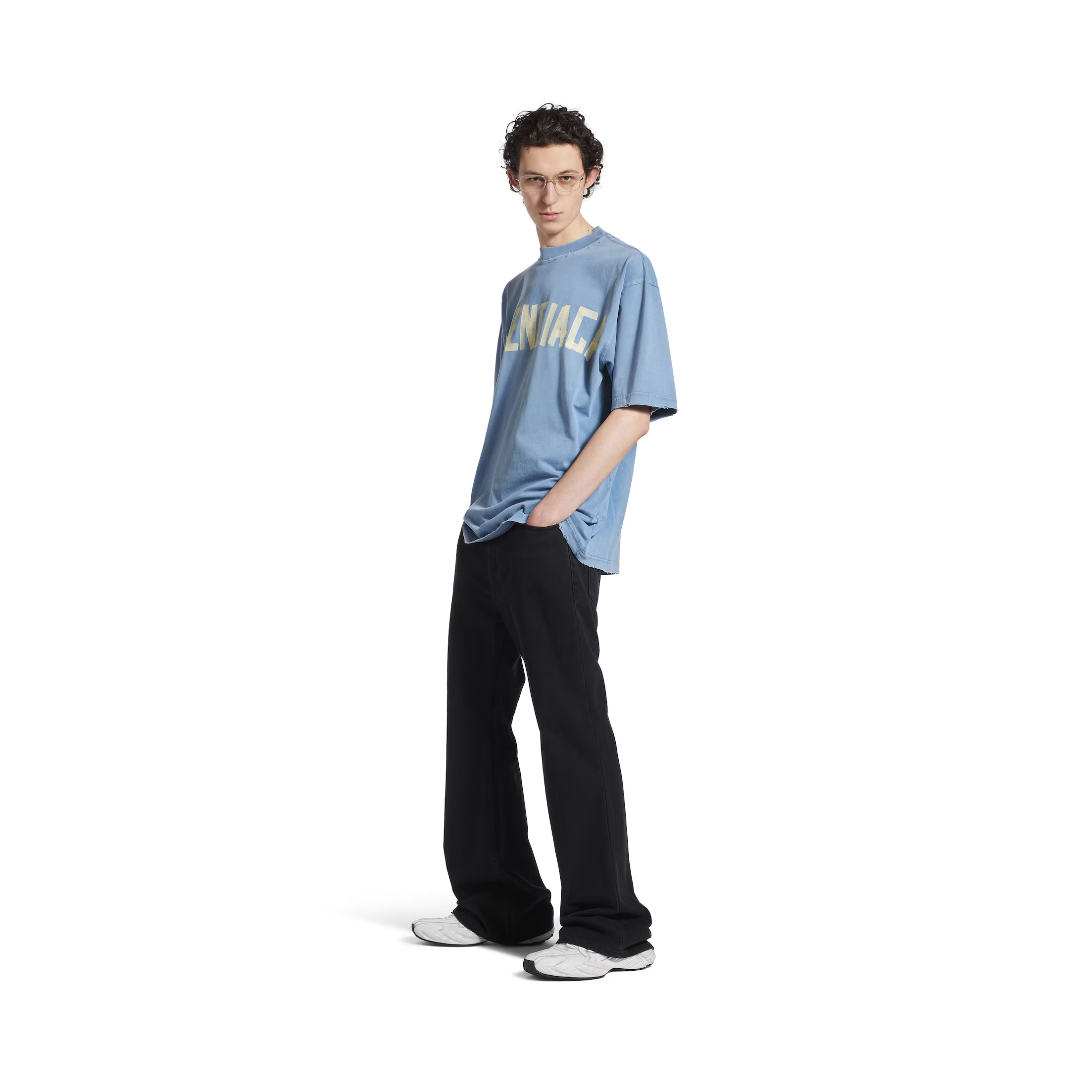 Balenciaga Paris Yellow Rubber Strip Short-Sleeve T-Shirt