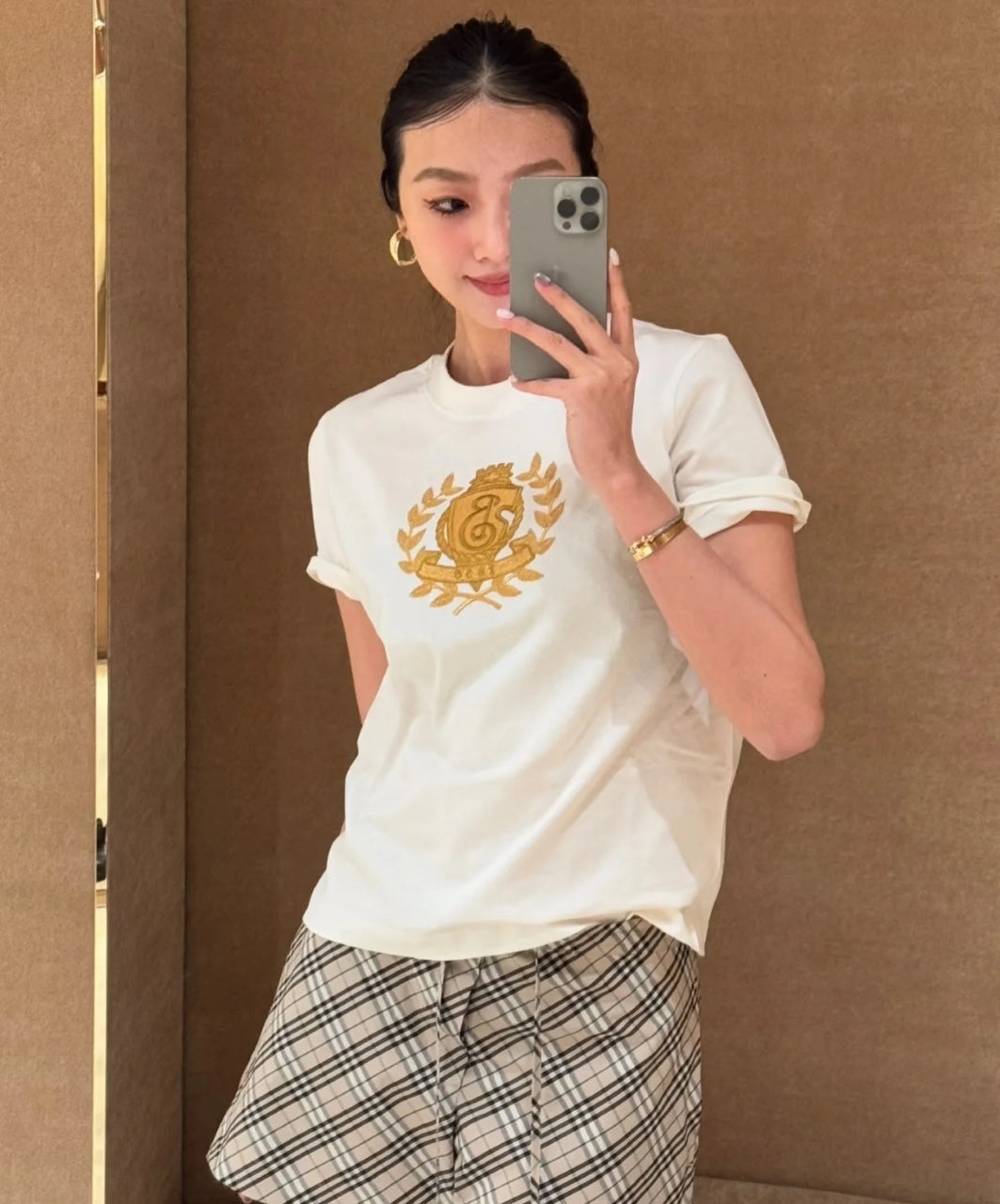 Burberry B-Shield Oak Leaf Embroidered Crew Neck T-Shirt