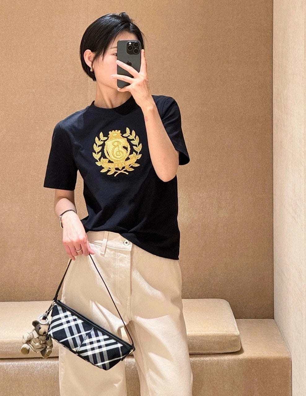 Burberry B-Shield Oak Leaf Embroidered Crew Neck T-Shirt