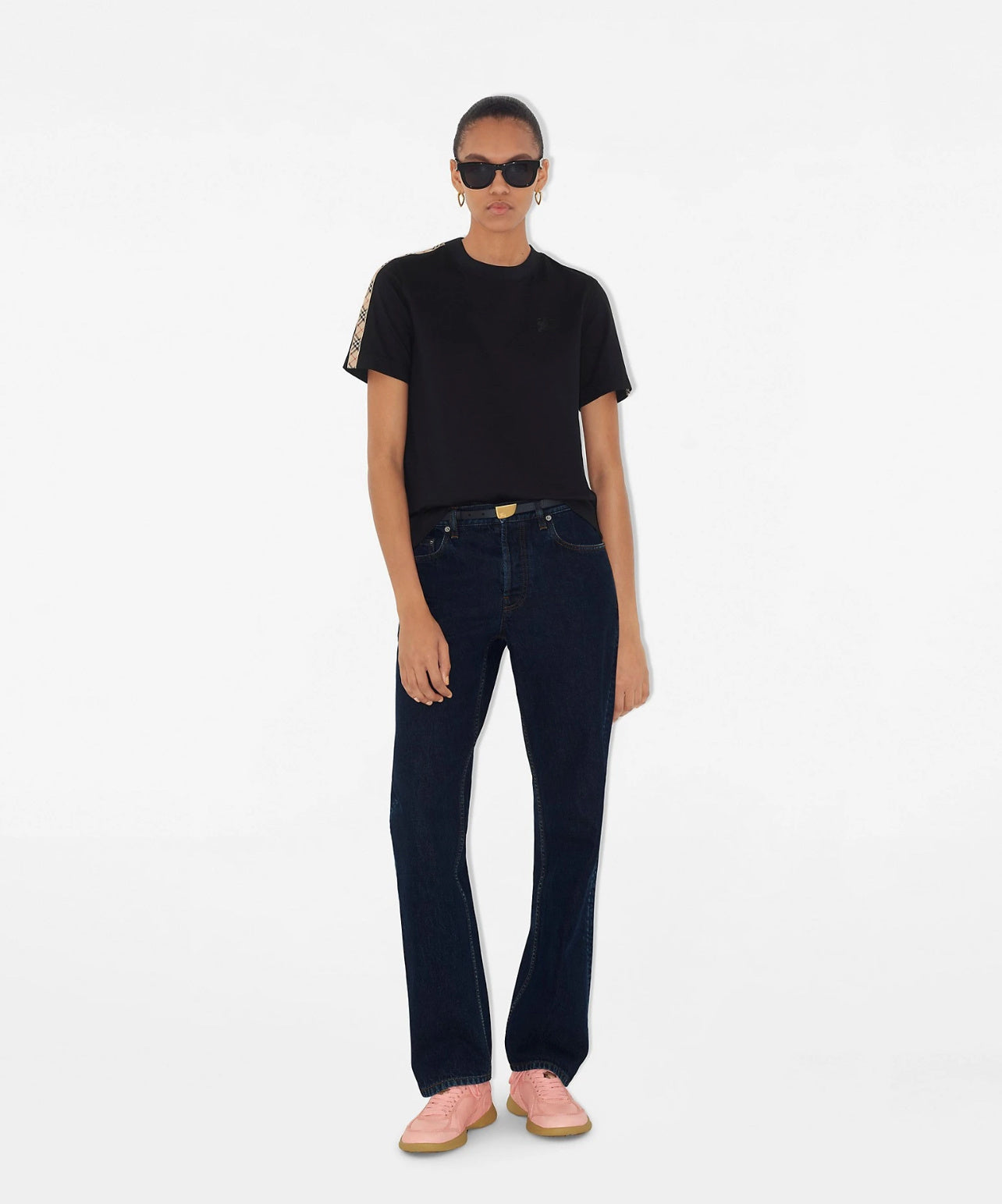 Burberry Check Webbing Embroidered Crew Neck T-Shirt