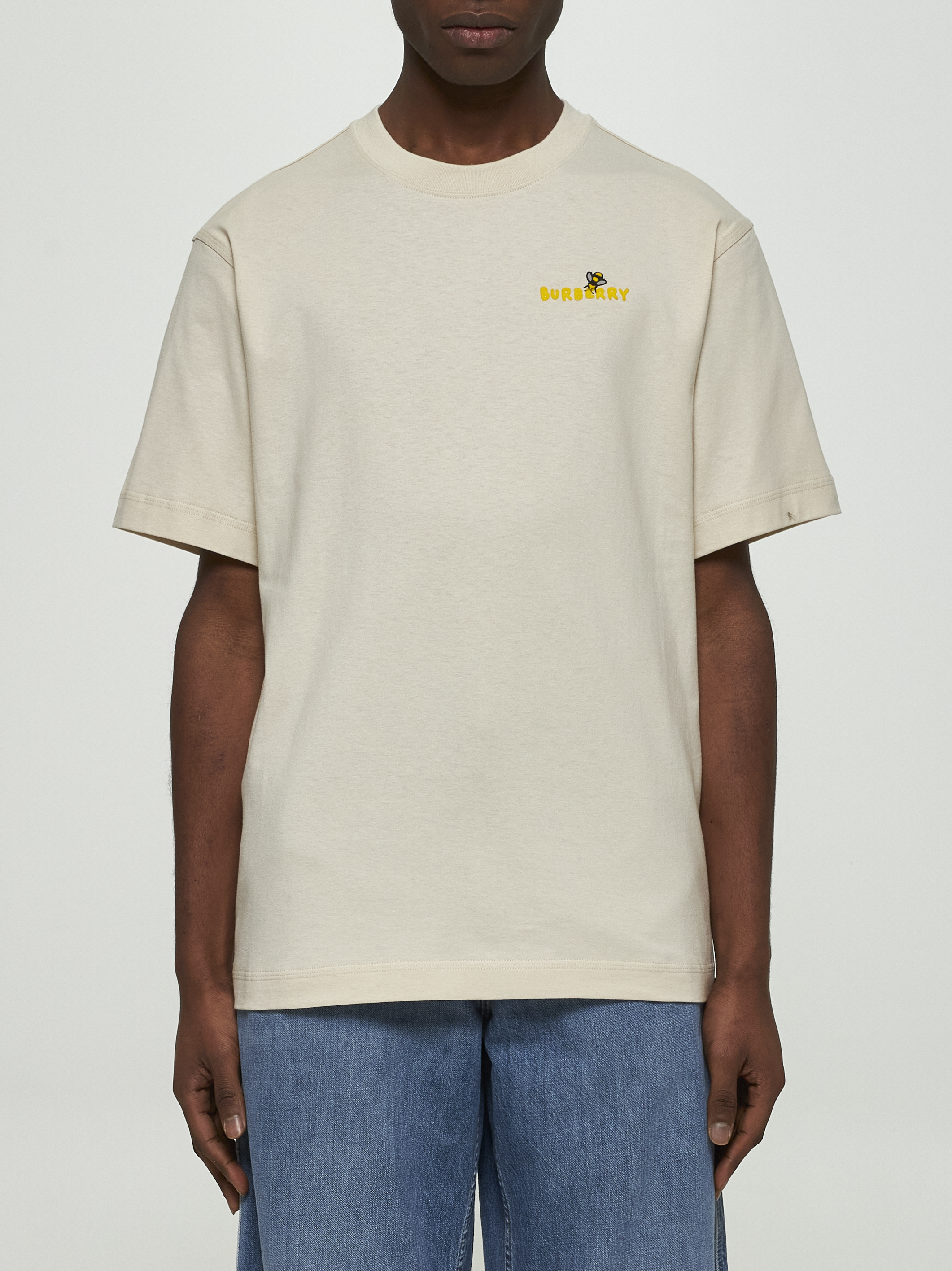 Burberry Bee Motif Lettering Logo Crew Neck T-Shirt