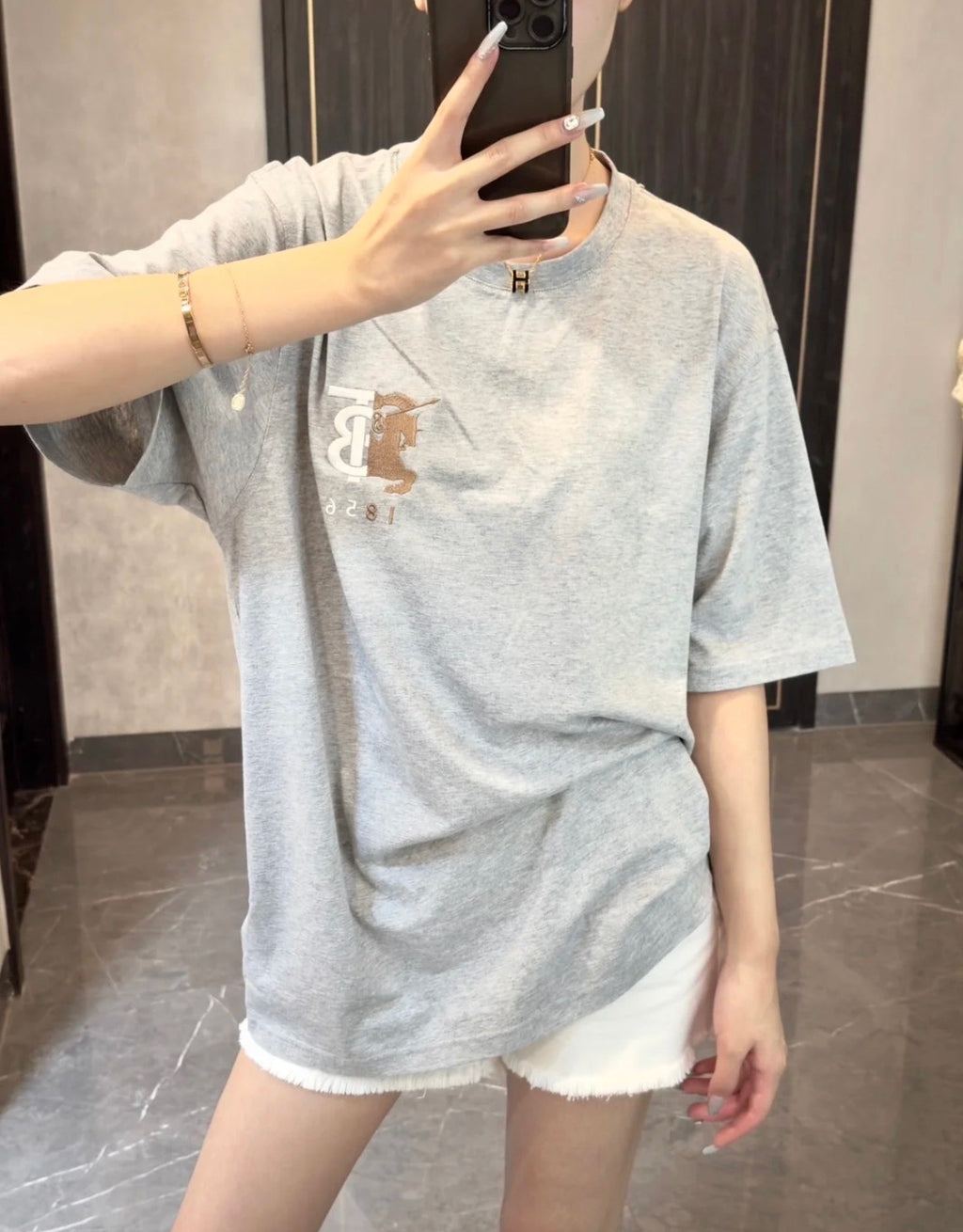 Burberry Lyocell Silk-Gloss Embroidered Crew Neck T-Shirt