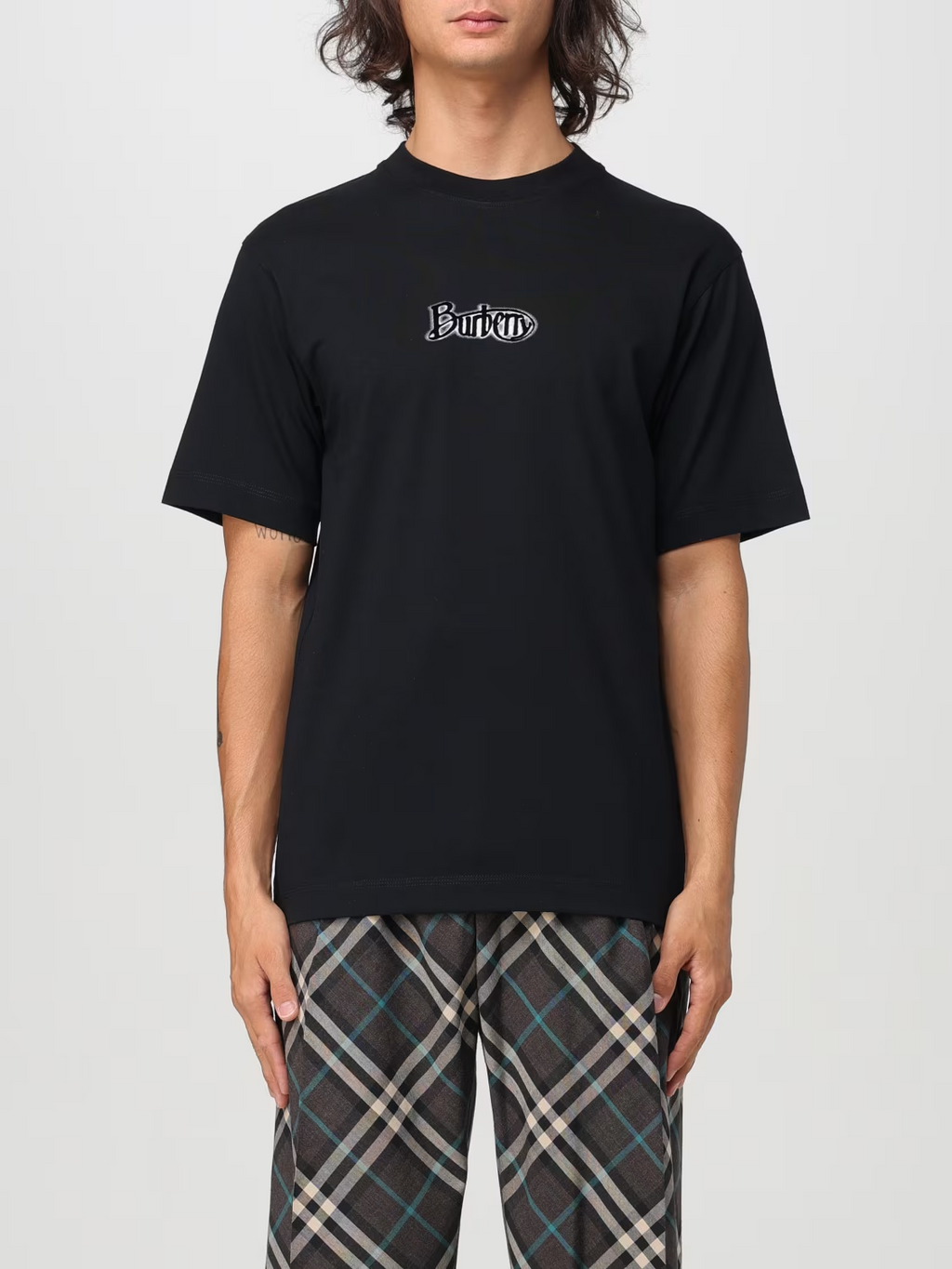 Burberry Velvet Flocked Logo Crew Neck T-Shirt