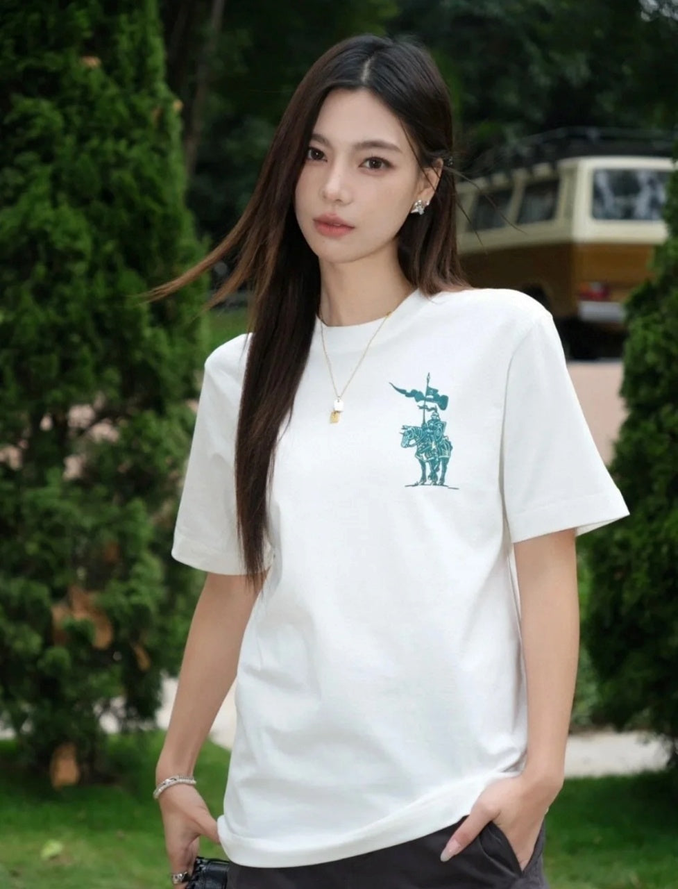 Burberry Equestrian Knight Logo Print Crew Neck T-Shirt