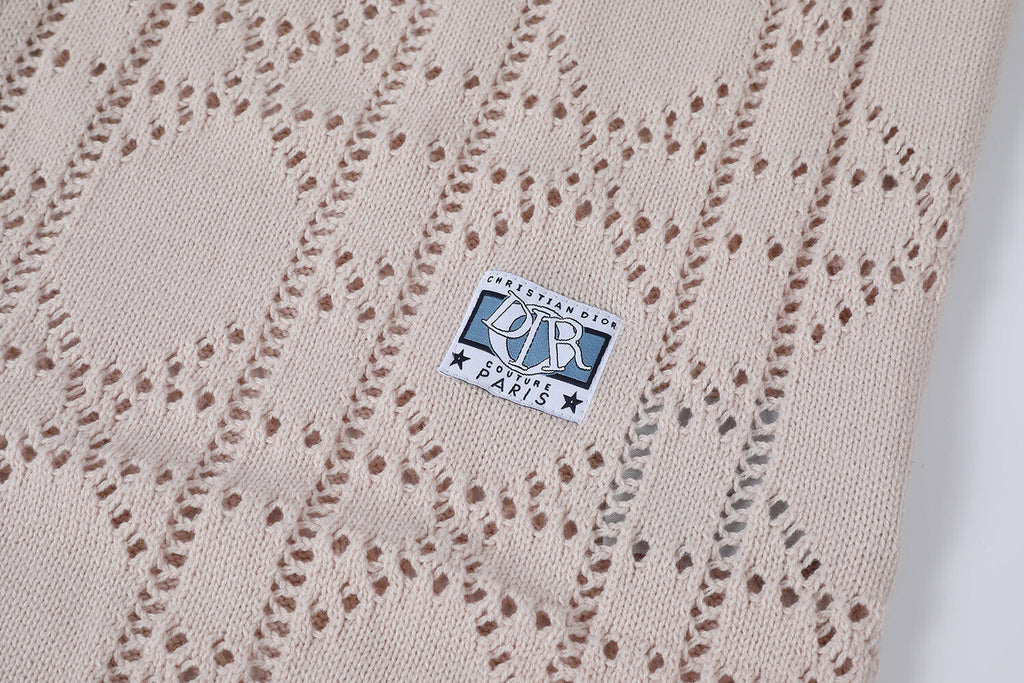 Dior Logo Letter Appliqué Hollow Knit Shirt