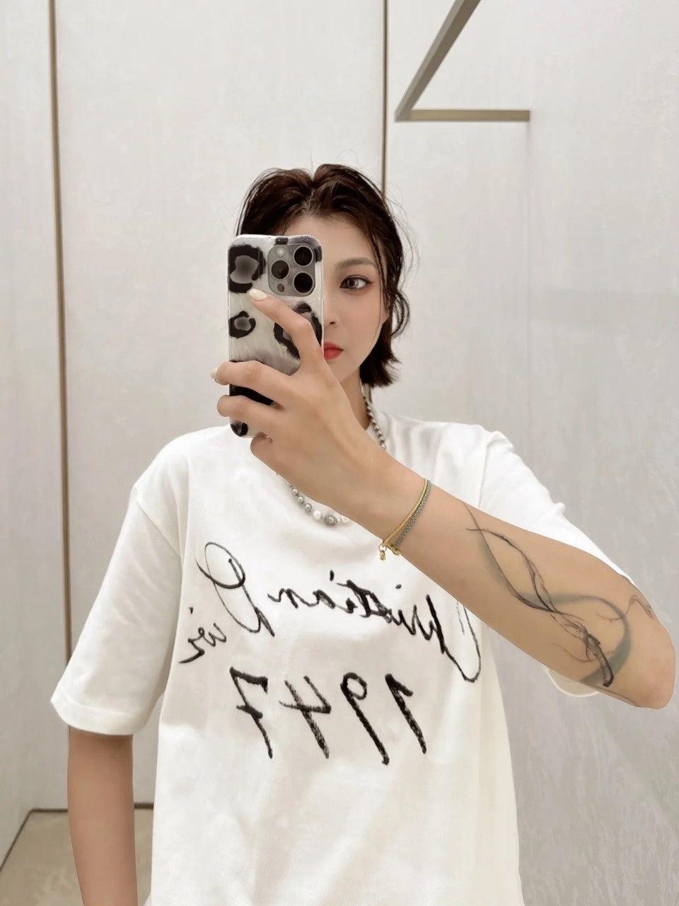Burberry Velvet Flocked Letter Print Cotton T-Shirt