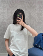 Burberry Distressed Dot-Print Crew Neck Cotton T-Shirt