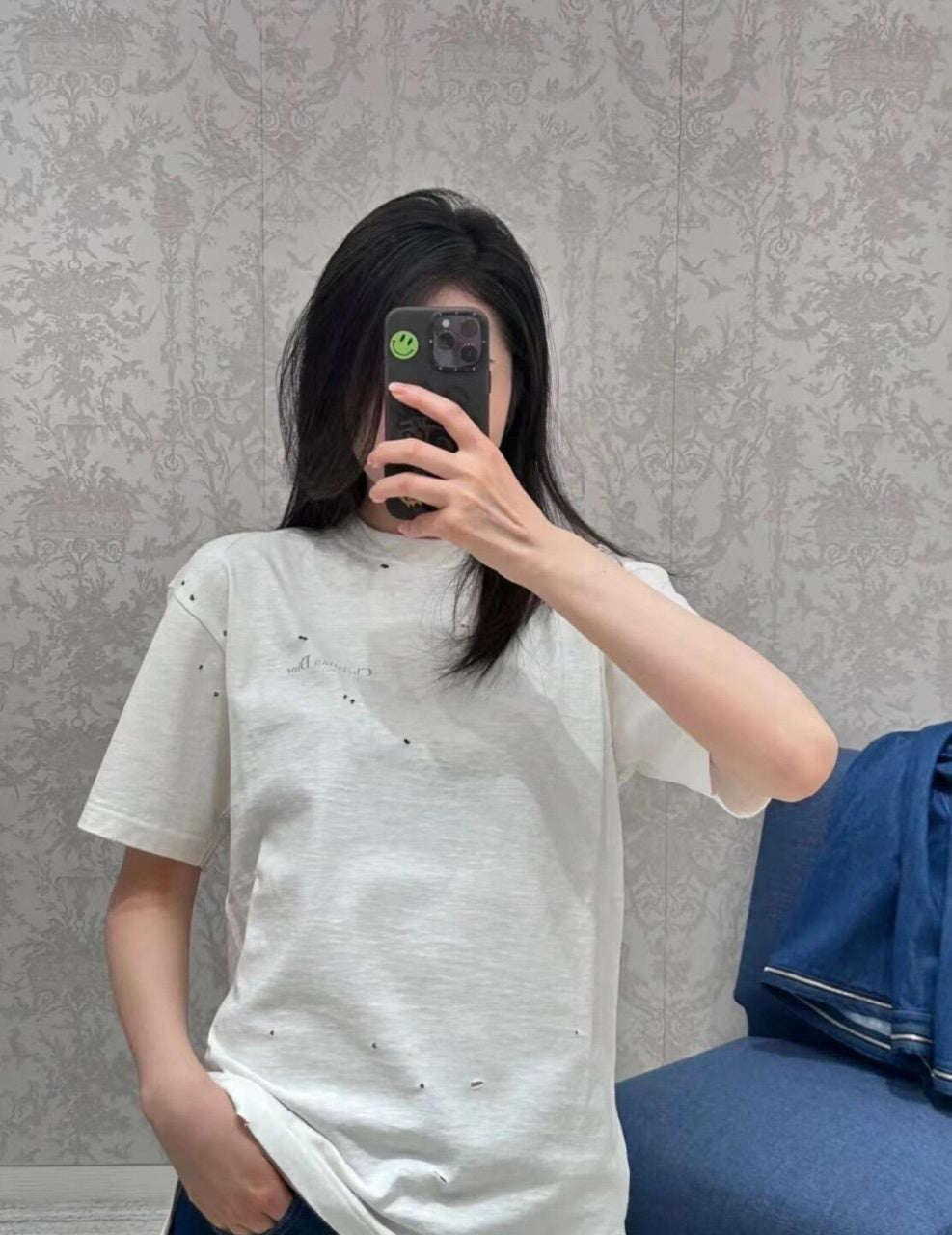 Burberry Distressed Dot-Print Crew Neck Cotton T-Shirt