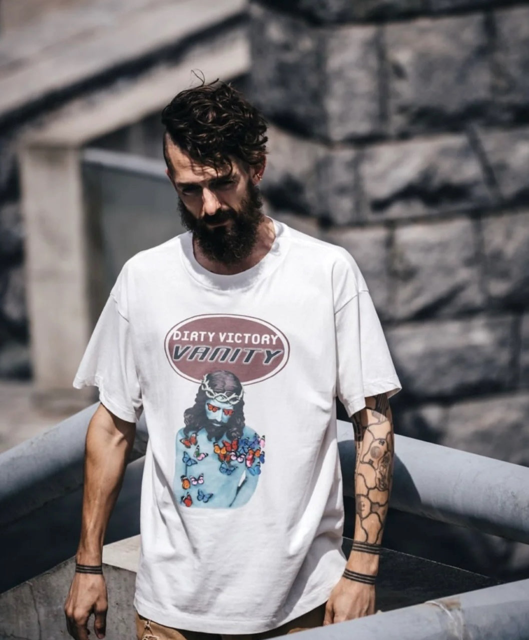 SAINT MXXXXXX Vintage Distressed Direct-Print T-Shirt