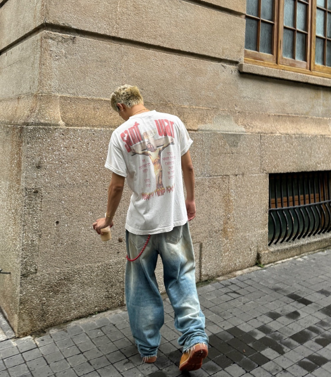 SAINT MXXXXXX Spray-Faded Tubular Cotton Graphic T-Shirt