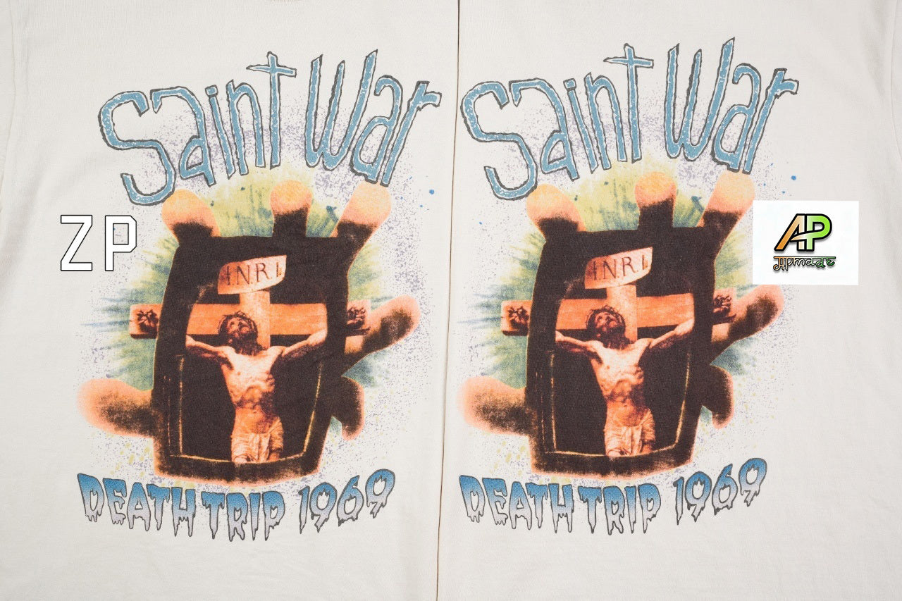 SAINT MXXXXXX Spray-Faded Tubular Cotton Graphic T-Shirt