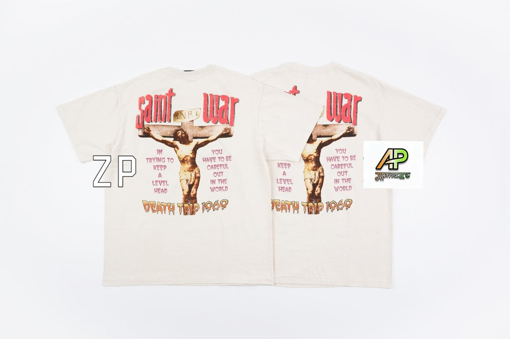 SAINT MXXXXXX Spray-Faded Tubular Cotton Graphic T-Shirt