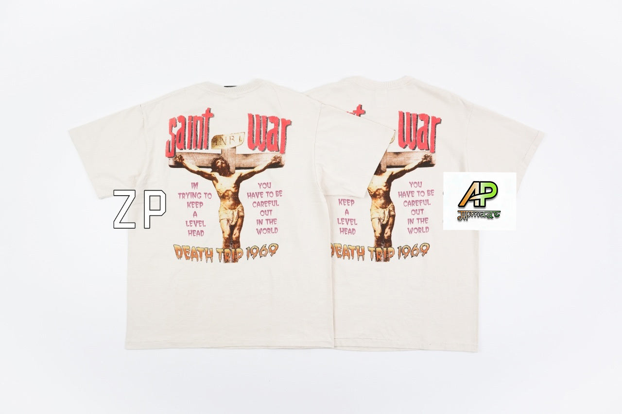 SAINT MXXXXXX Spray-Faded Tubular Cotton Graphic T-Shirt
