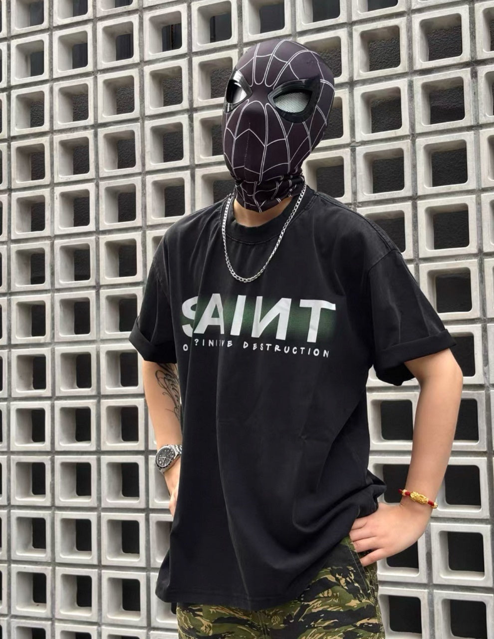 SAINT MXXXXXX Monkey Gradient Distressed Tubular Cotton T-Shirt
