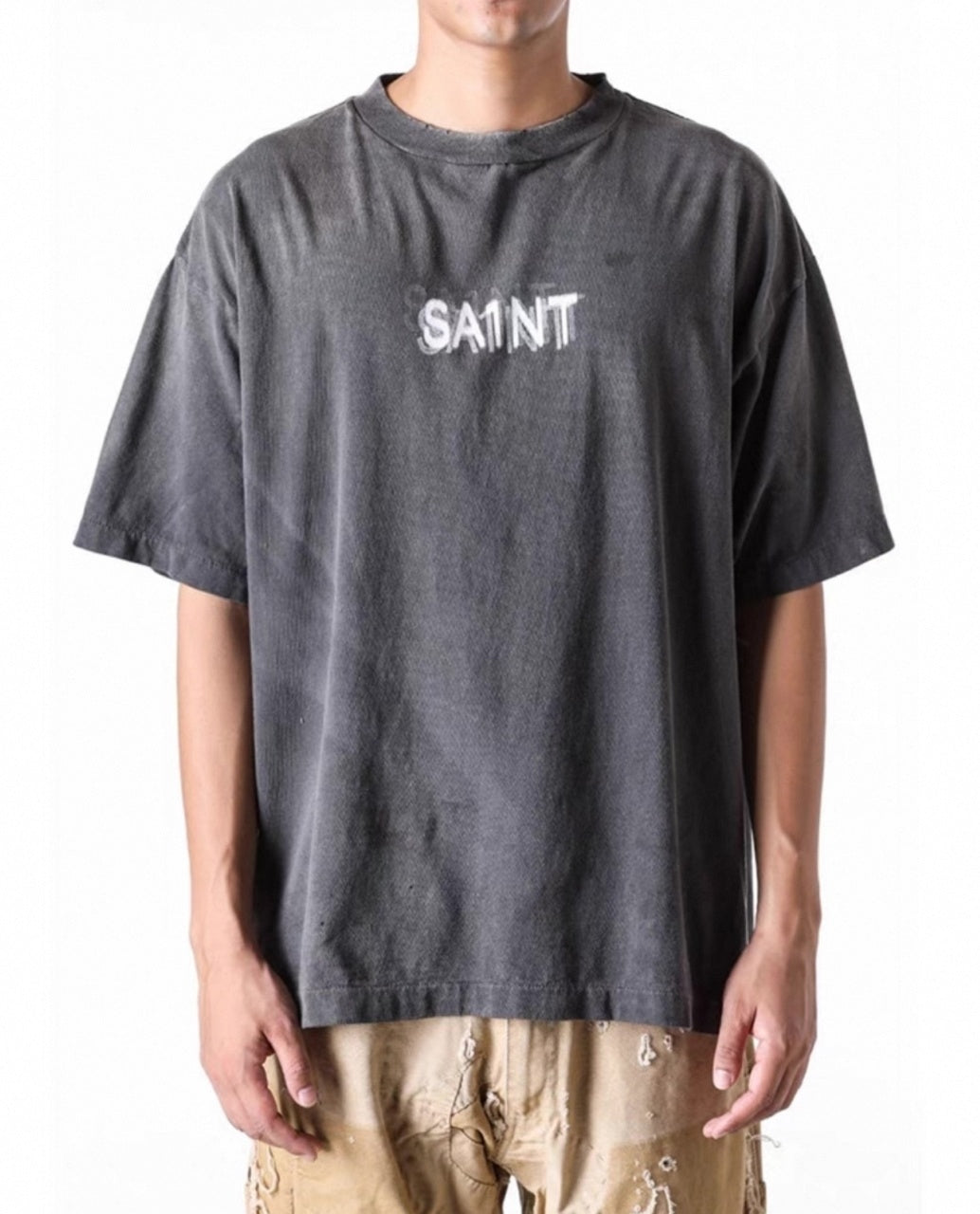 SAINT MXXXXXX Spray Monkey Gradient Distressed Tubular Cotton T-Shirt