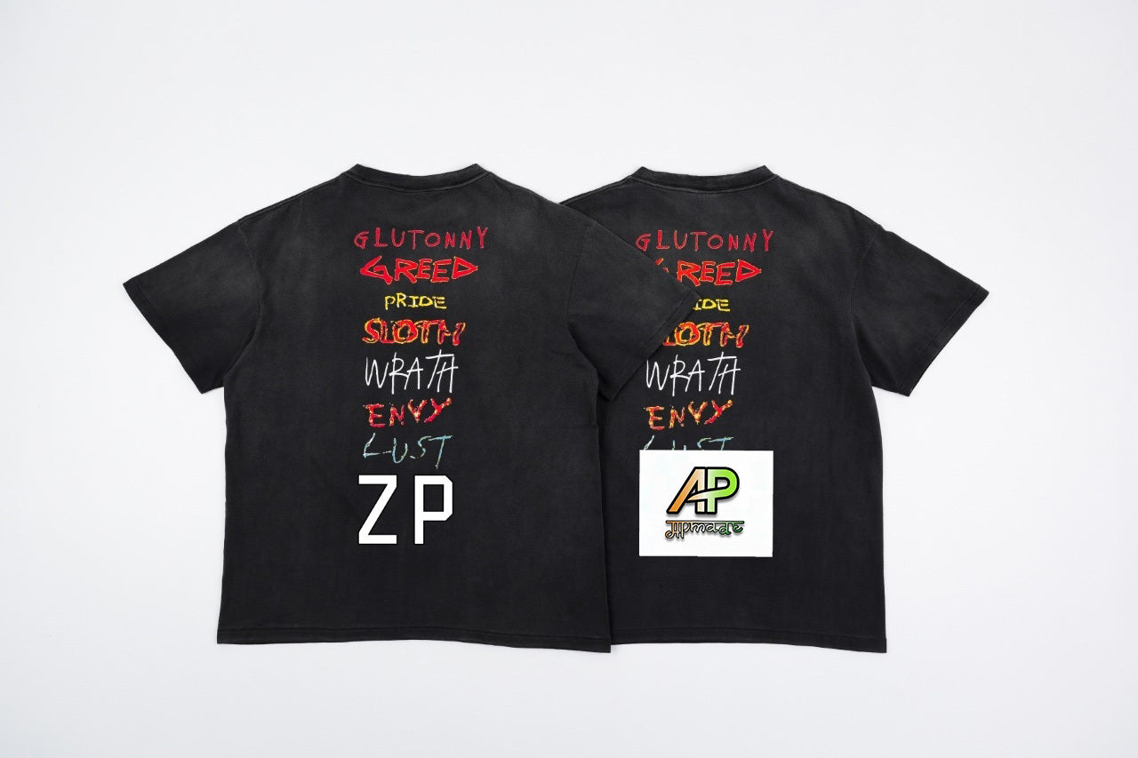 SAINT MXXXXXX Spray Monkey Gradient Distressed Tubular Cotton T-Shirt