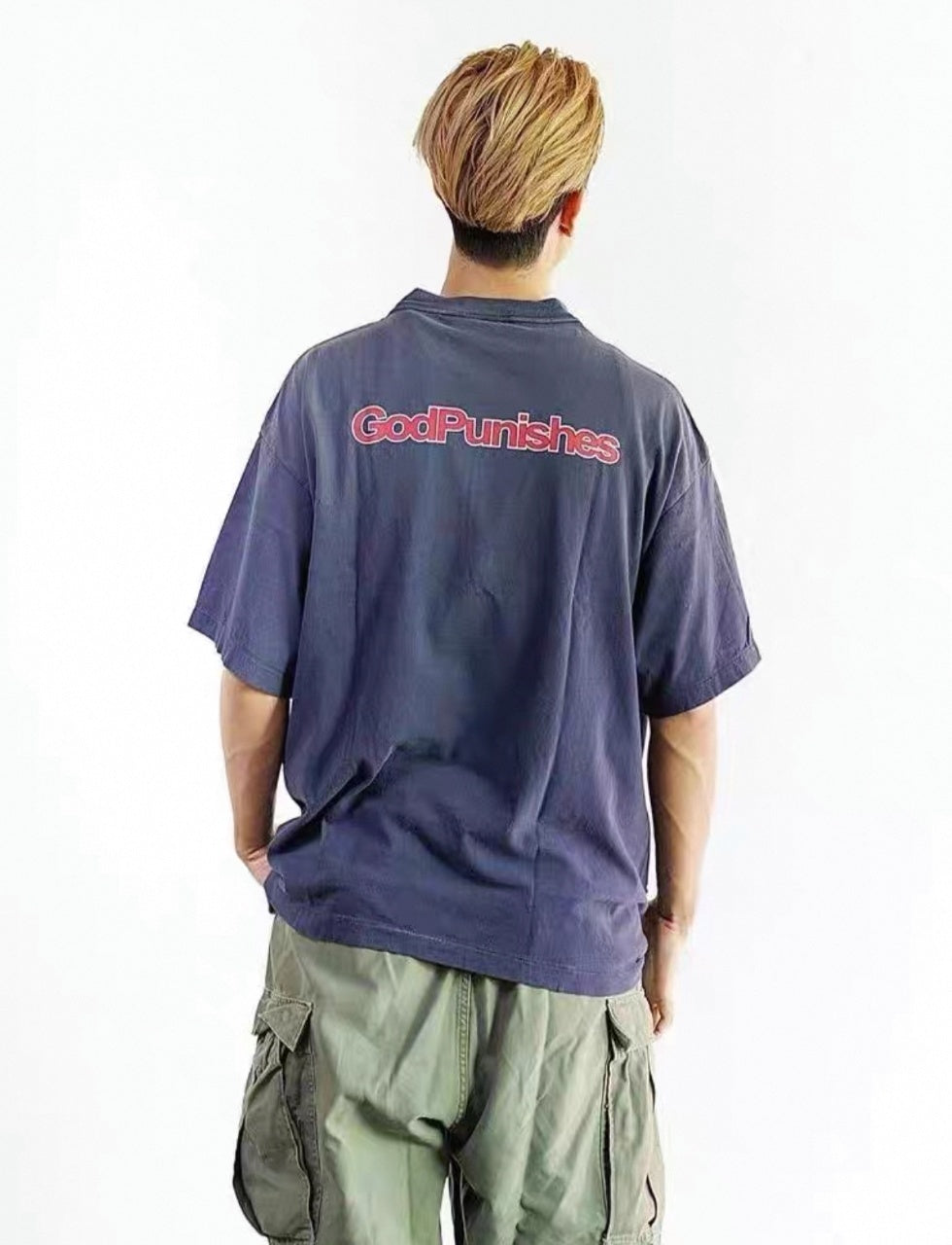 SAINT MXXXXXX Spray Monkey Gradient Distressed Tubular Cotton T-Shirt