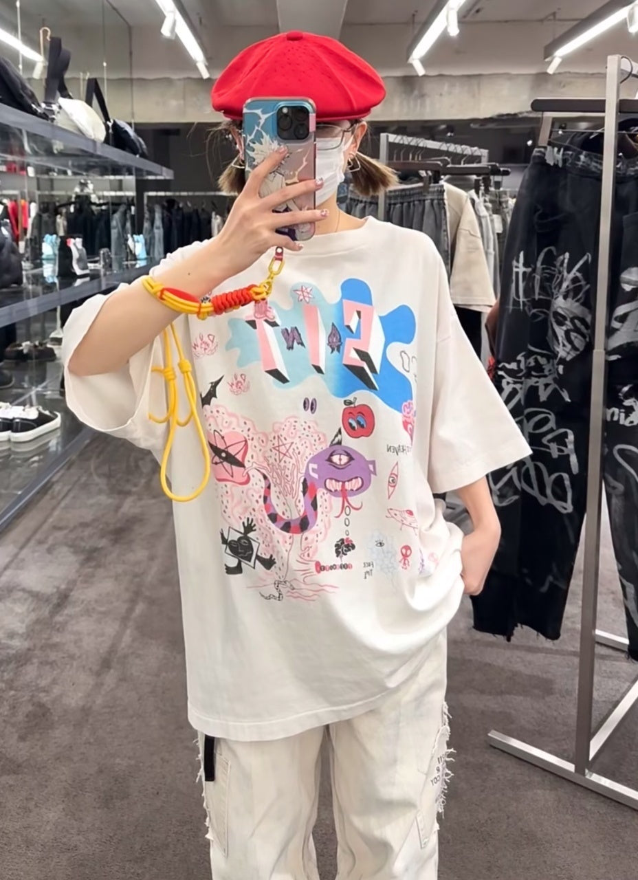 SAINT MXXXXXX Cartoon Abstract Monster Print T-Shirt