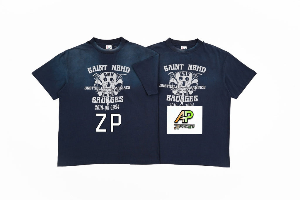 SAINT MXXXXXX Skull and Lightning Print T-Shirt