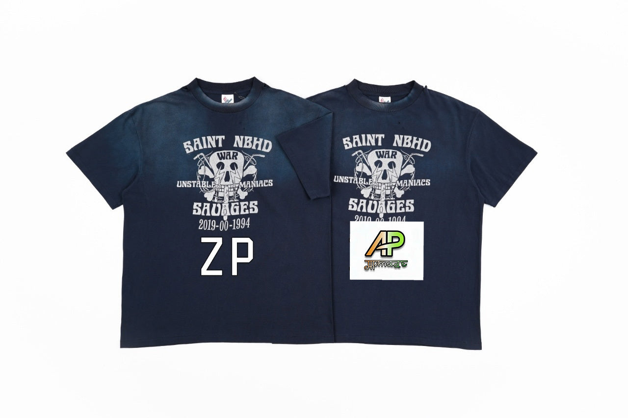 SAINT MXXXXXX Skull and Lightning Print T-Shirt