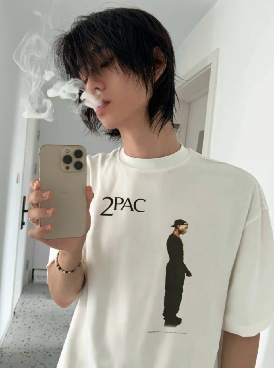 SAINT MXXXXXX 2PAC Cross Portrait Print T-Shirt