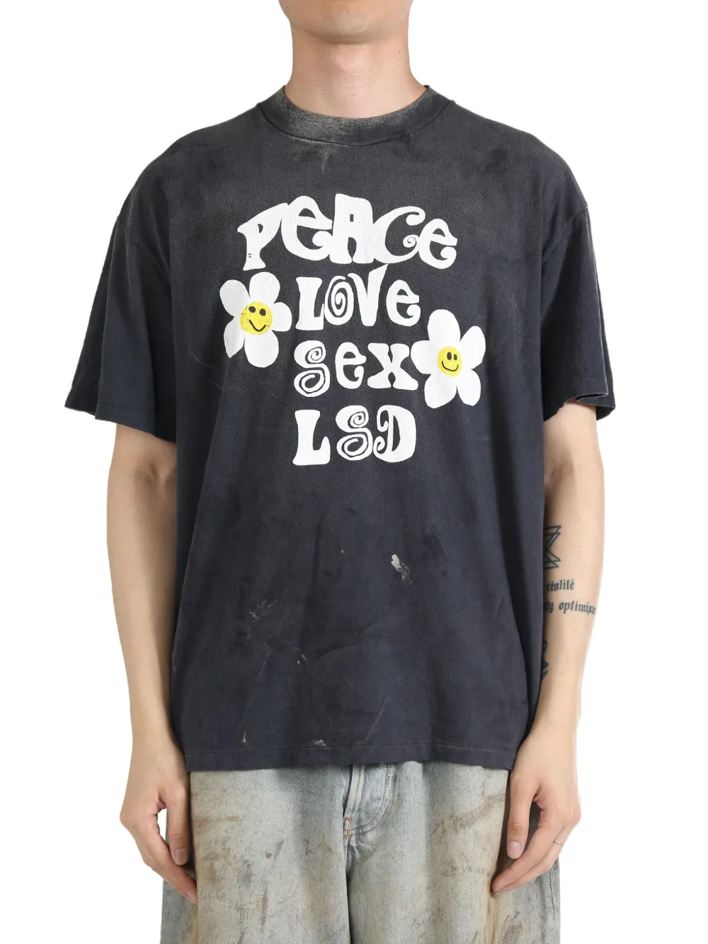 SAINT MXXXXXX Peace Slogan Flower Print Short-Sleeve T-Shirt
