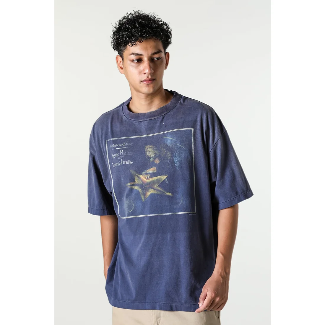 SAINT MXXXXXX Star Smiley Face Distressed Hole Print T-Shirt