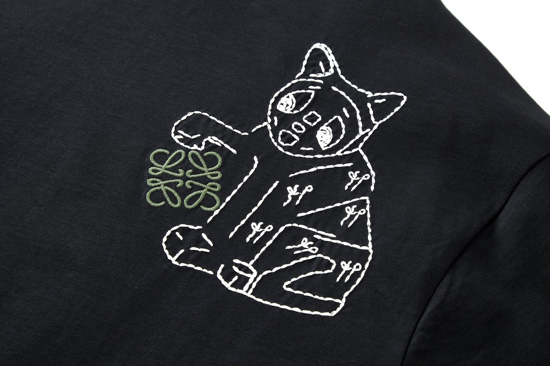 Loewe Embroidered Cat Logo Short-Sleeve T-Shirt