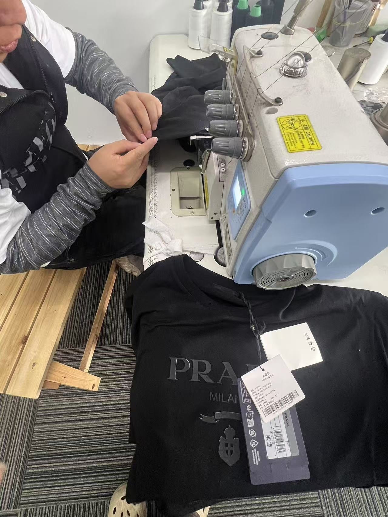 Prada Solid Color Embossed Crew Neck Short-Sleeve T-Shirt