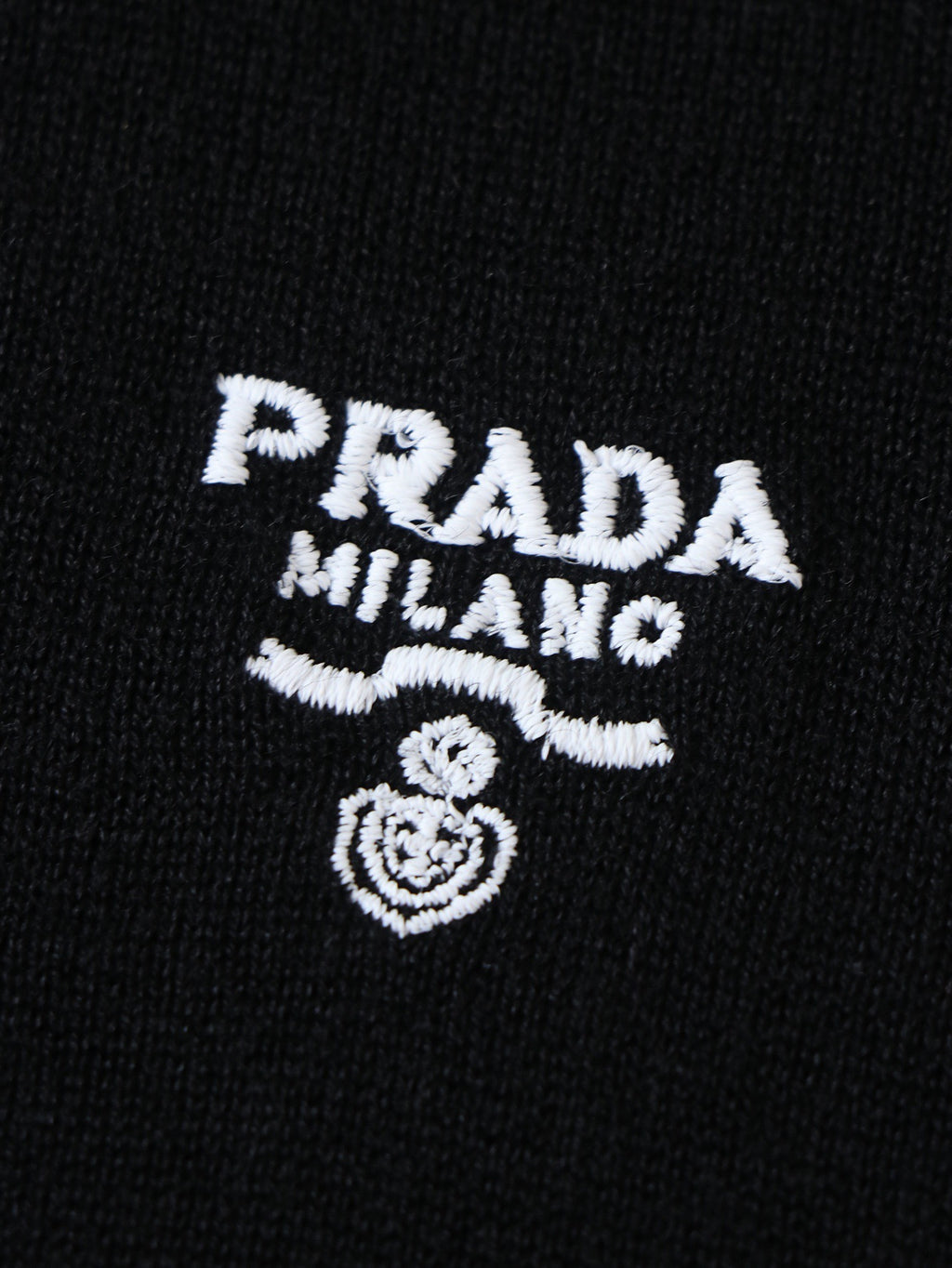 Prada Classic Logo Embroidered Wool Crew Neck Short-Sleeve T-Shirt