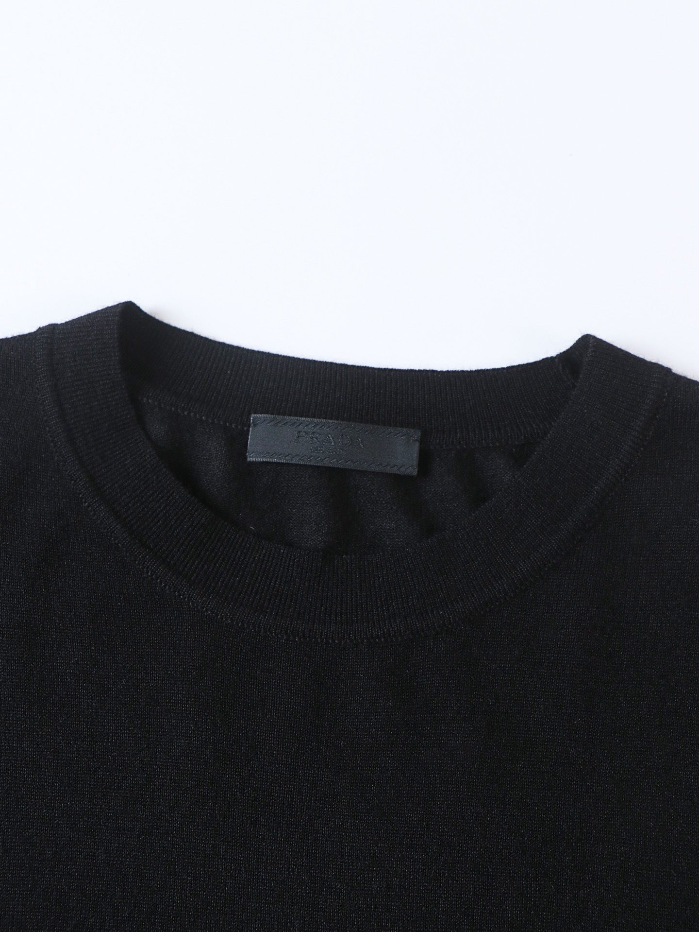 Prada Classic Logo Embroidered Wool Crew Neck Short-Sleeve T-Shirt