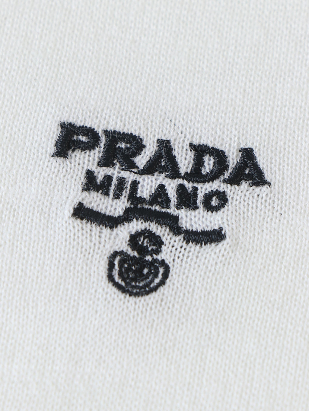 Prada Classic Logo Embroidered Wool Crew Neck Short-Sleeve T-Shirt