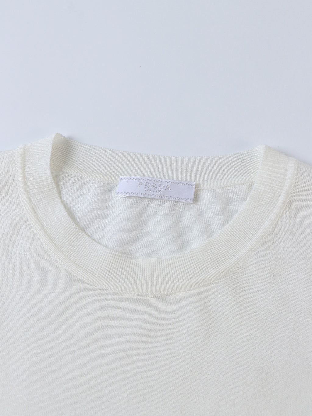 Prada Classic Logo Embroidered Wool Crew Neck Short-Sleeve T-Shirt