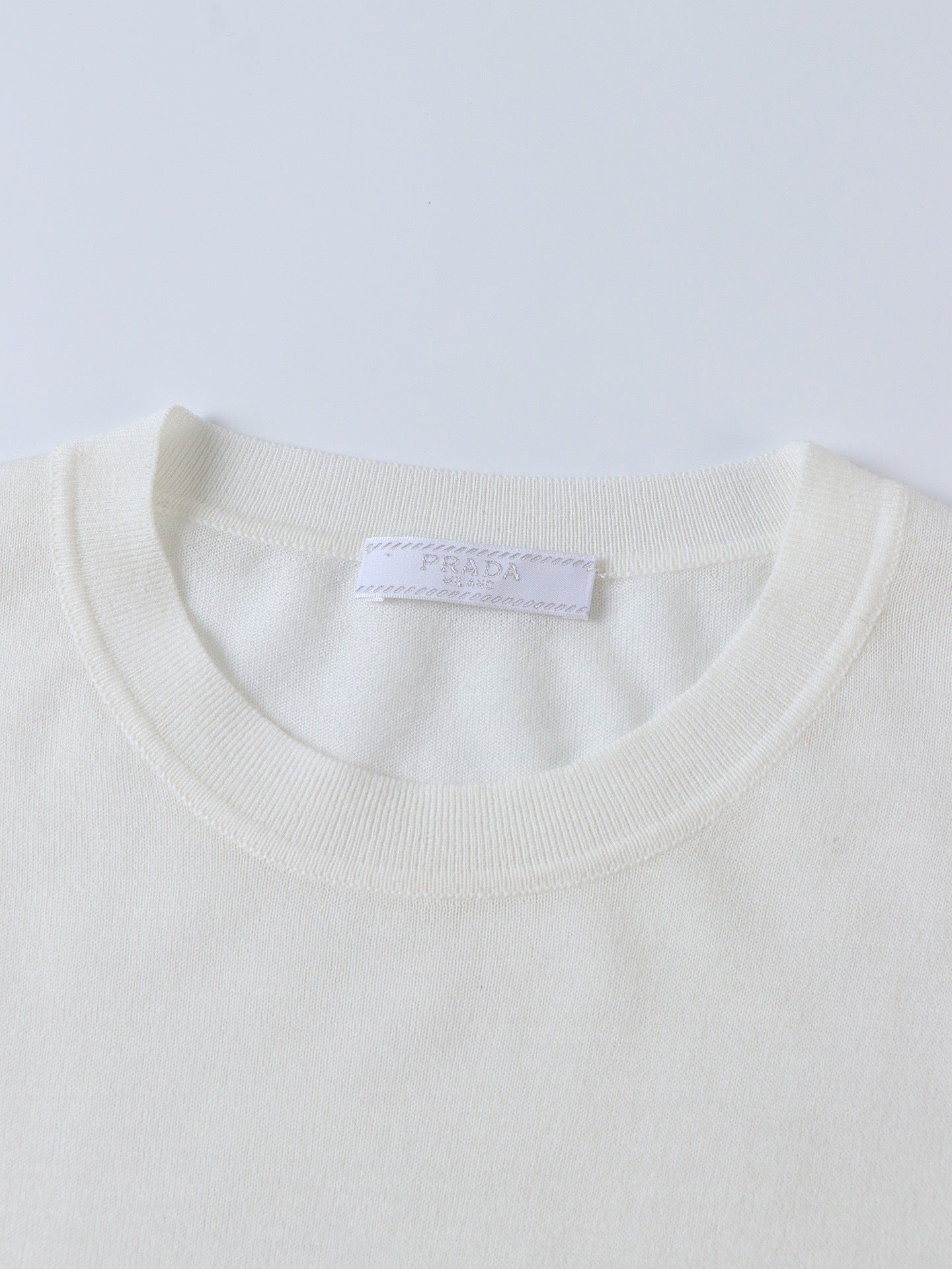 Prada Classic Logo Embroidered Wool Crew Neck Short-Sleeve T-Shirt