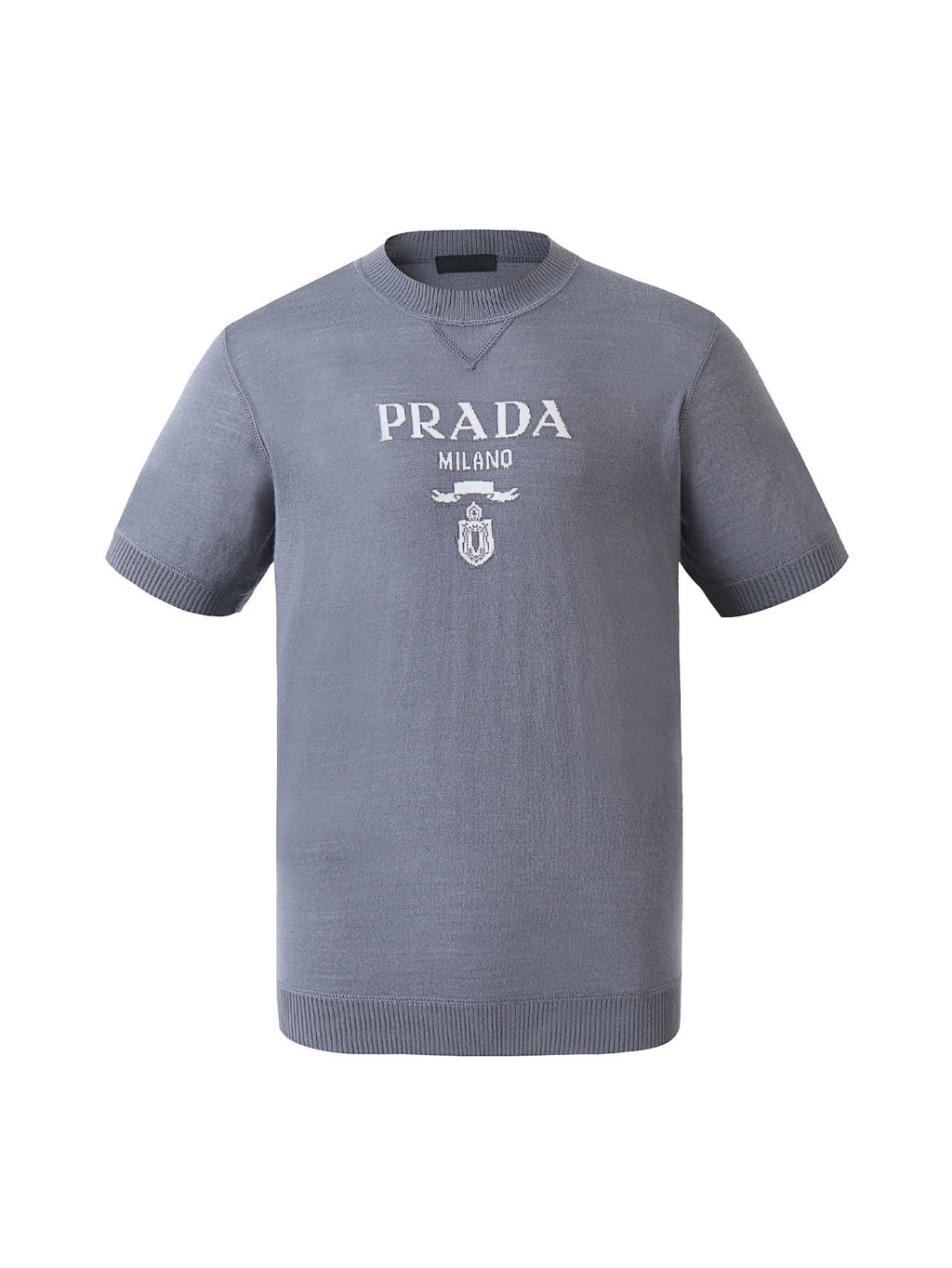 Prada Classic Logo Jacquard Wool Crew Neck Short-Sleeve T-Shirt