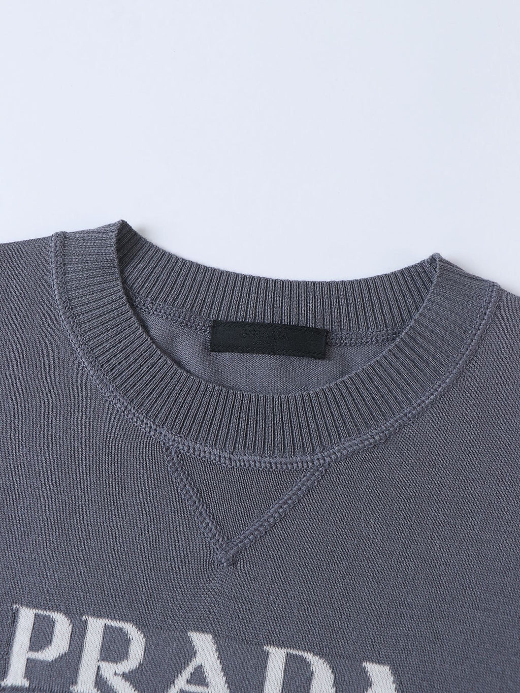 Prada Classic Logo Jacquard Wool Crew Neck Short-Sleeve T-Shirt