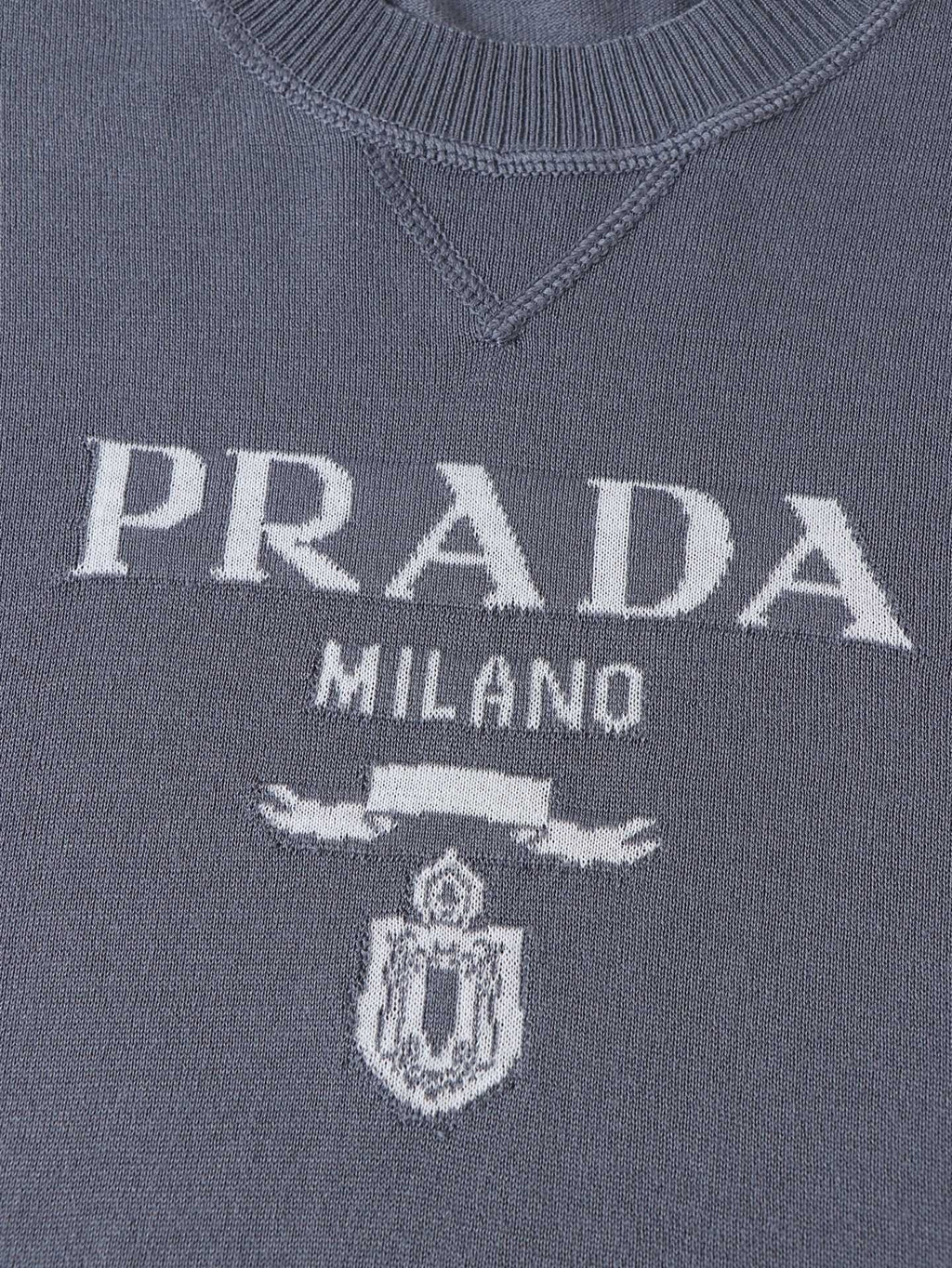 Prada Classic Logo Jacquard Wool Crew Neck Short-Sleeve T-Shirt