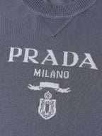 Prada Classic Logo Jacquard Wool Crew Neck Short-Sleeve T-Shirt