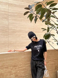 Prada Classic Logo Jacquard Wool Crew Neck Short-Sleeve T-Shirt