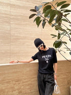 Prada Classic Logo Jacquard Wool Crew Neck Short-Sleeve T-Shirt