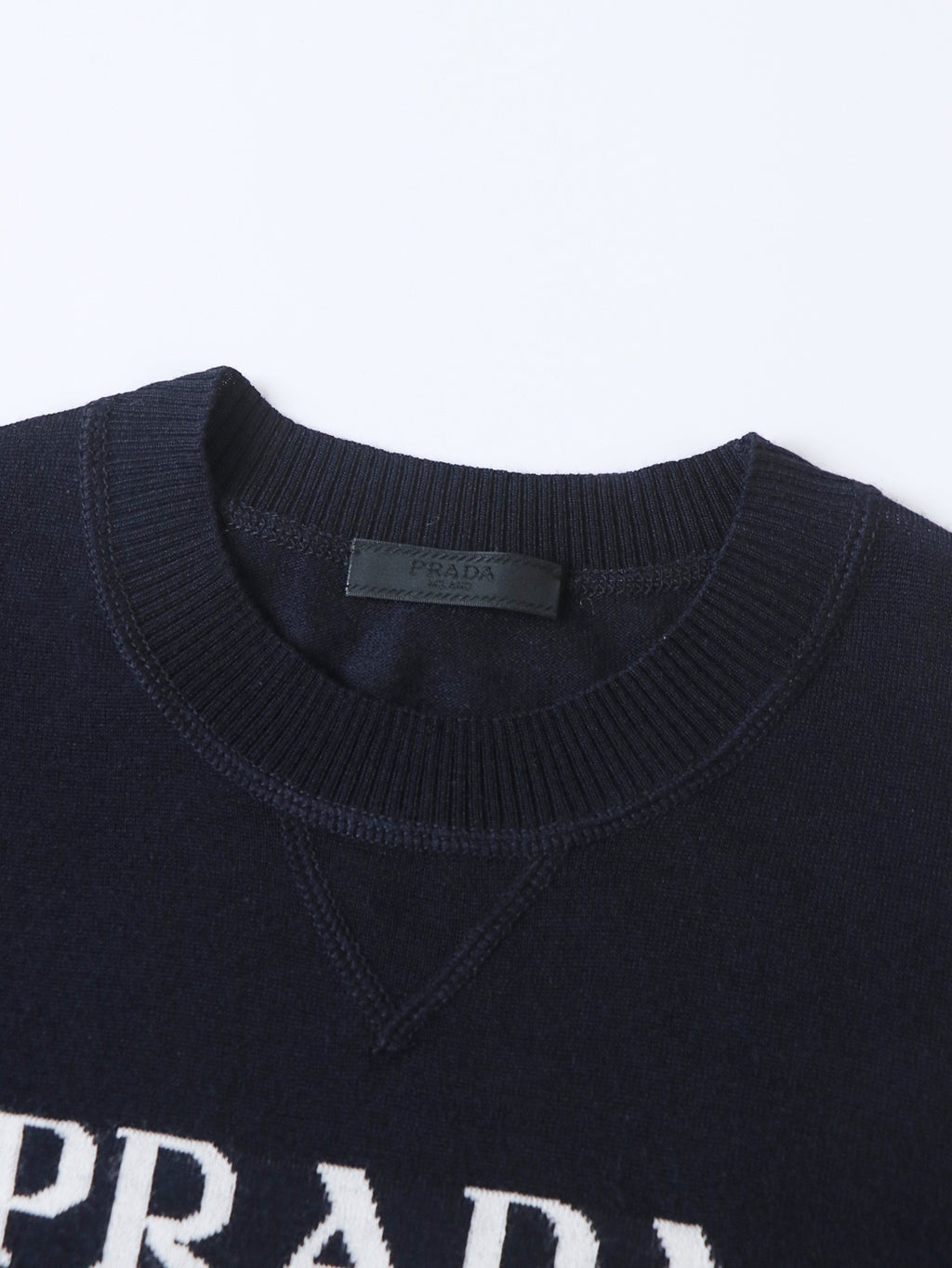 Prada Classic Logo Jacquard Wool Crew Neck Short-Sleeve T-Shirt