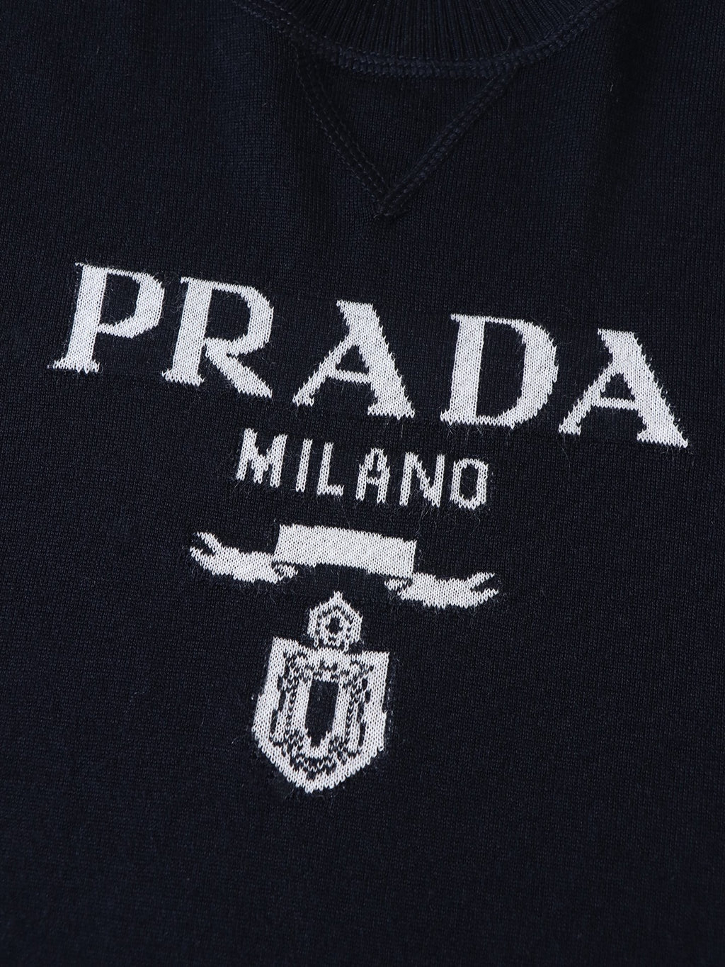 Prada Classic Logo Jacquard Wool Crew Neck Short-Sleeve T-Shirt