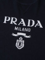 Prada Classic Logo Jacquard Wool Crew Neck Short-Sleeve T-Shirt