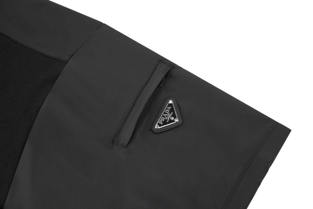 Prada Nylon-Trimmed Short-Sleeve Polo Shirt with Shoulder Pockets